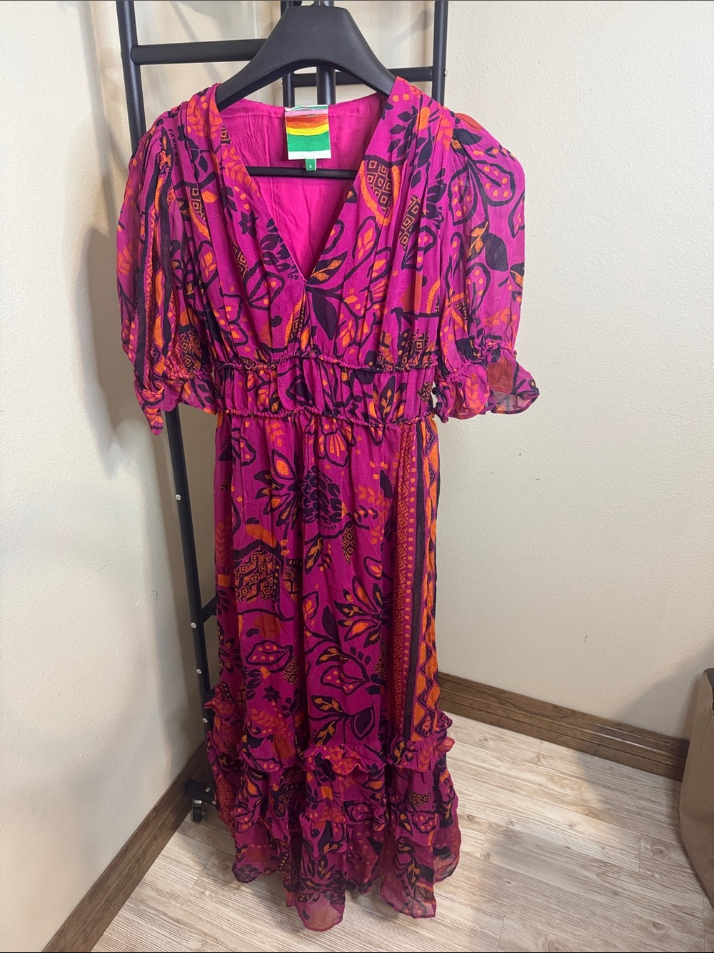 Bohemian Floral Maxi Dress in Magenta Pink